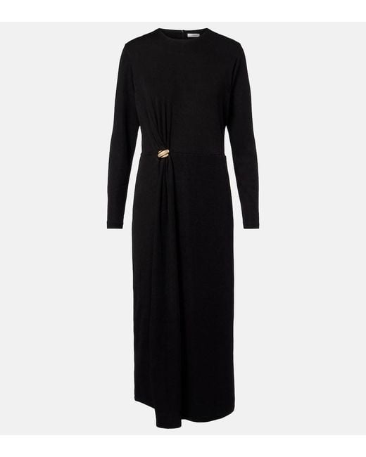 Vince Black Draped Wool-Blend Midi Dress
