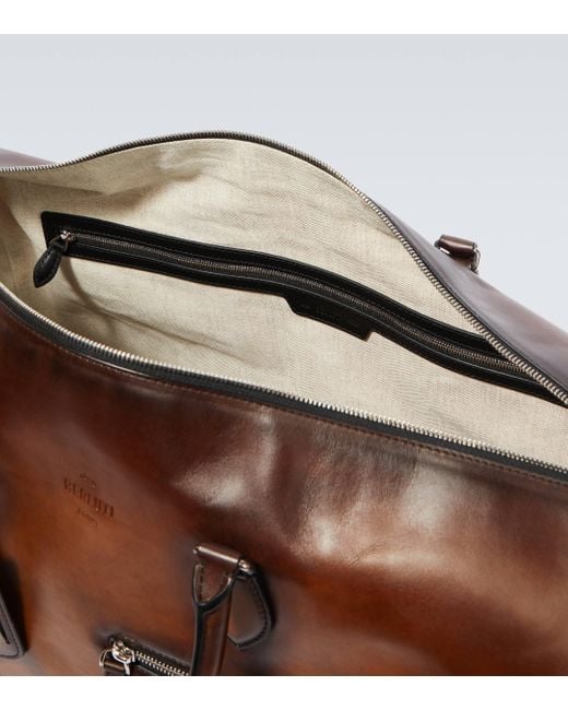 Berluti Brown Jour Off Leather Travel Bag for men