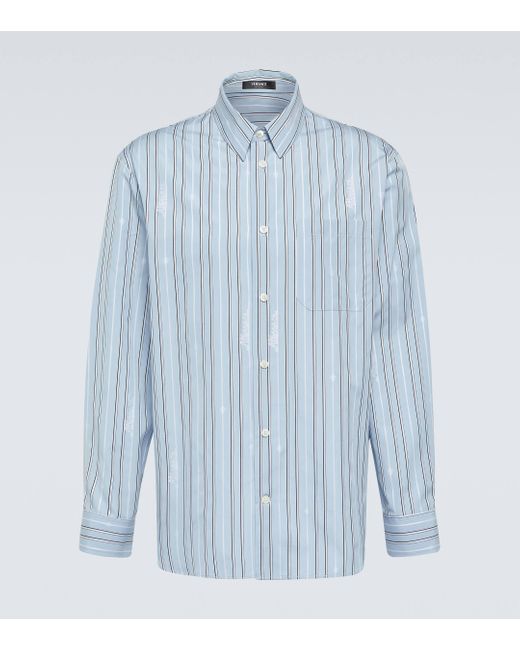 Versace Blue Striped Cotton Poplin Shirt for men