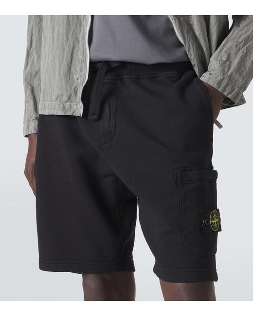 Stone Island Black Compass Cotton Shorts for men