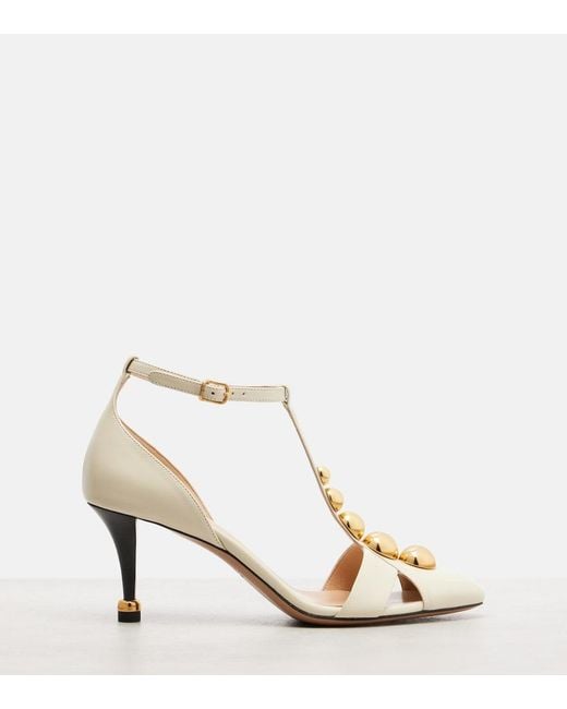 Chloé Natural Cleia Embellished Leather Pumps