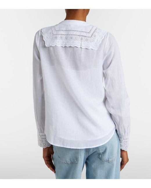 Veronica Beard White Clermont Broderie Anglaise Cotton-Blend Shirt