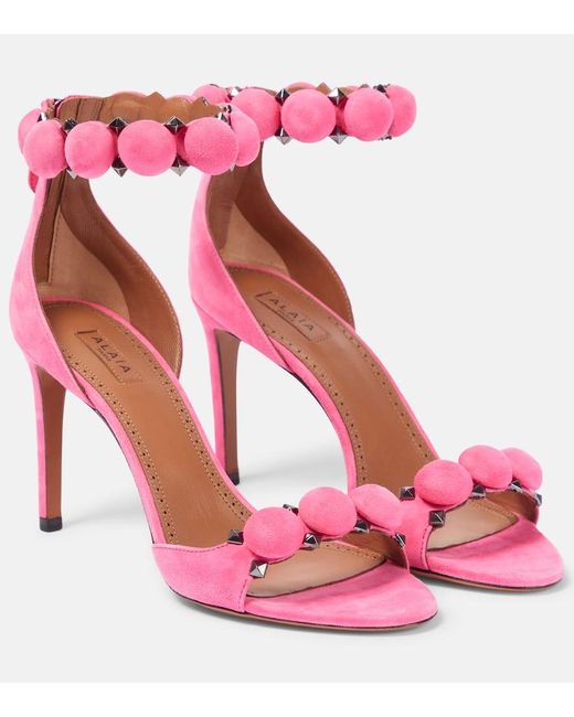 Alaïa Pink Sandalen La Bombe 90 Aus Veloursleder