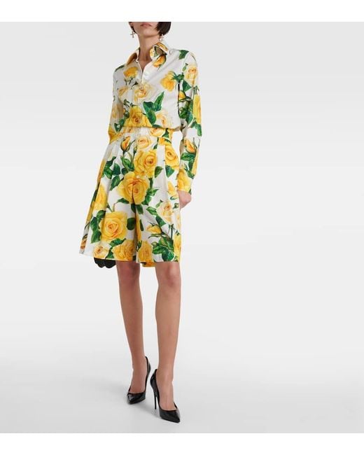 Dolce & Gabbana Yellow Long-Sleeved Cotton Shirt With Rose