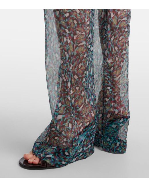 Dries Van Noten Blue Printed Sheer Silk Wide-Leg Pants
