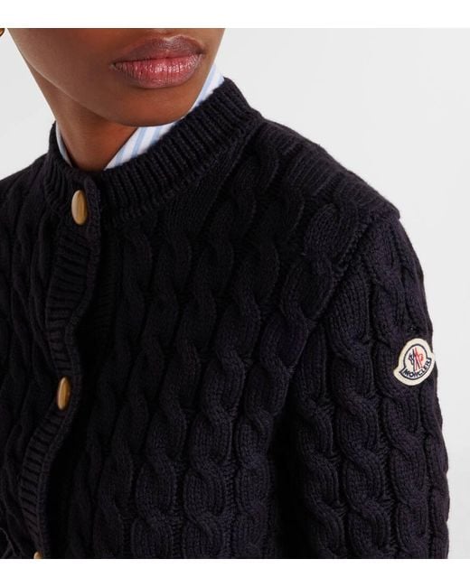 Moncler Blue Cable-Knit Cotton-Blend Cardigan