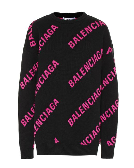 Balenciaga Pink Allover Logo Wool-blend Sweater