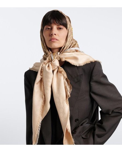 Gucci Natural Gg Silk Twill Scarf