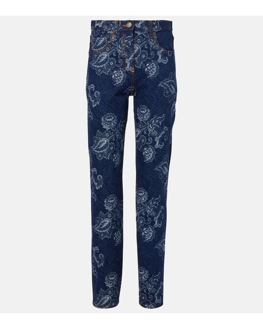Etro Blue Regular-Fit Jacquard Jeans