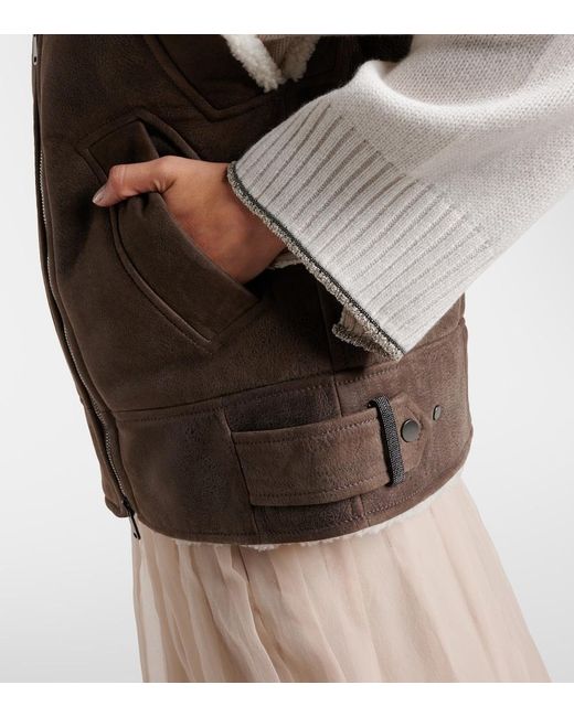 Brunello Cucinelli Brown Shearling-Lined Leather Vest