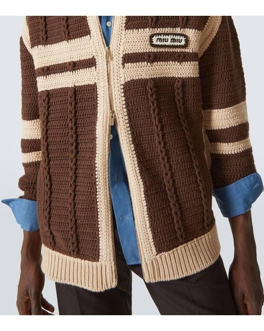 Cardigan De Cachemir Con Cremallera Miu Miu de hombre de color Brown