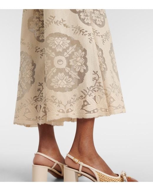 Valentino Natural Embroidered Cotton-Blend Wide-Leg Pants