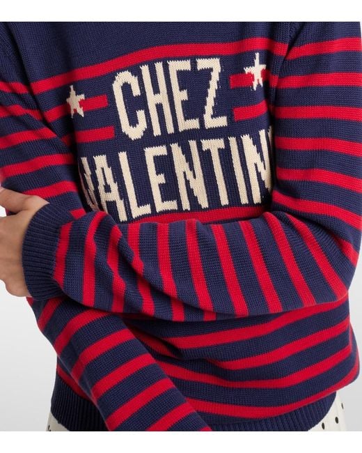 Valentino Blue Chez Striped Cotton Sweater