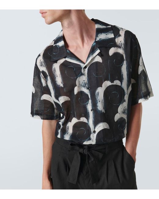 Commas Black Printed Cotton Voile Bowling Shirt for men