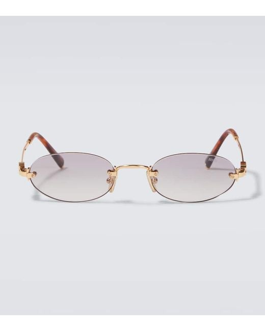 Miu Miu Ovale Sonnenbrille in Metallic für Herren