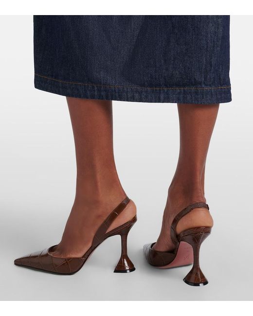 AMINA MUADDI Brown Holli Croc-Effect Leather Slingback Pumps