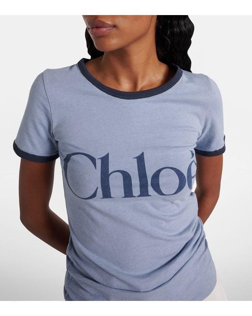 Chloé Blue Logo Cotton-Blend Jersey T-Shirt