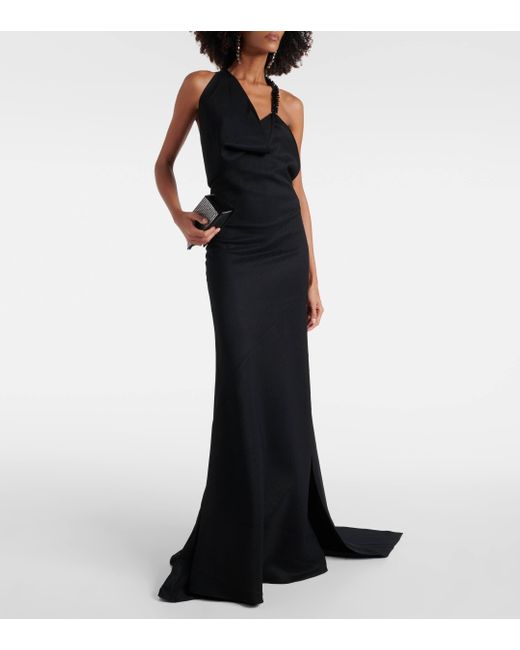 Maticevski Black Desires Asymmetric Bead-embellished Twill Halterneck Gown