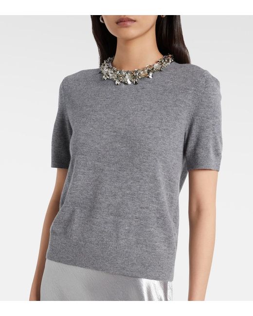 Tory Burch Gray Embellished Wool And Cashmere Top