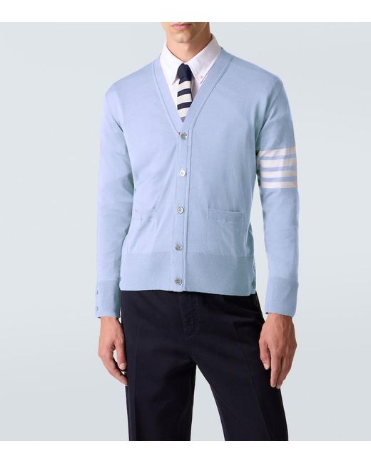 Thom Browne Blue 4-Bar Virgin Wool Cardigan for men