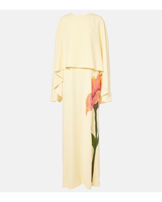 Costarellos Metallic Meena Floral Crepe Gown