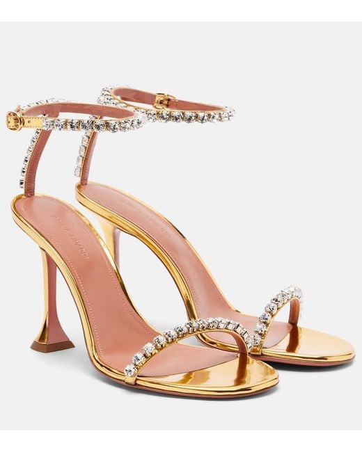 AMINA MUADDI Metallic Sandalen Gigi 95 Aus Leder Mit Kristallen