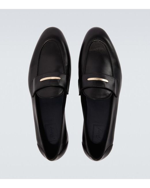 Brioni Black Appia Leather Penny Loafers for men