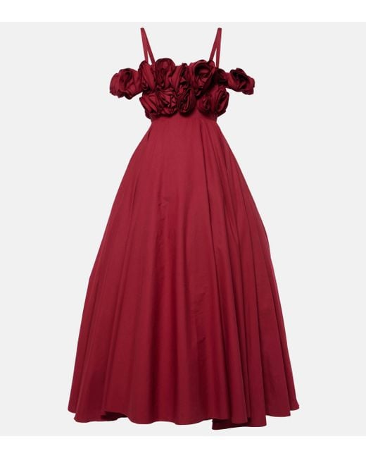 Giambattista Valli Red Floral-applique Cotton Gown