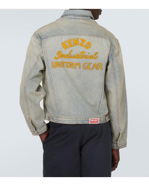 KENZO Gray Drawn Varsity Embroidered Denim Jacket for men