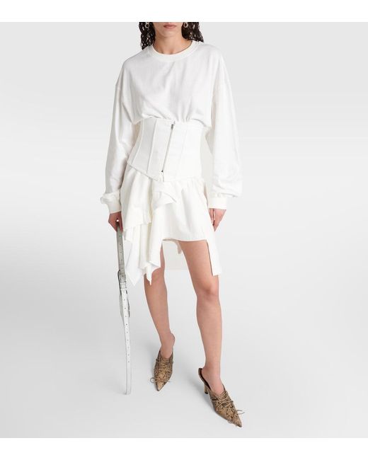 Acne White Asymmetric Cotton Jersey Corset Dress