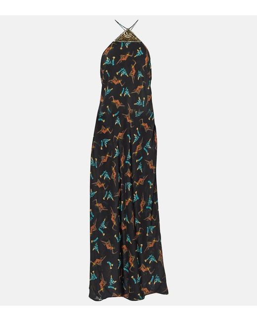Rixo Black Bedrucktes Maxikleid Aus Seide
