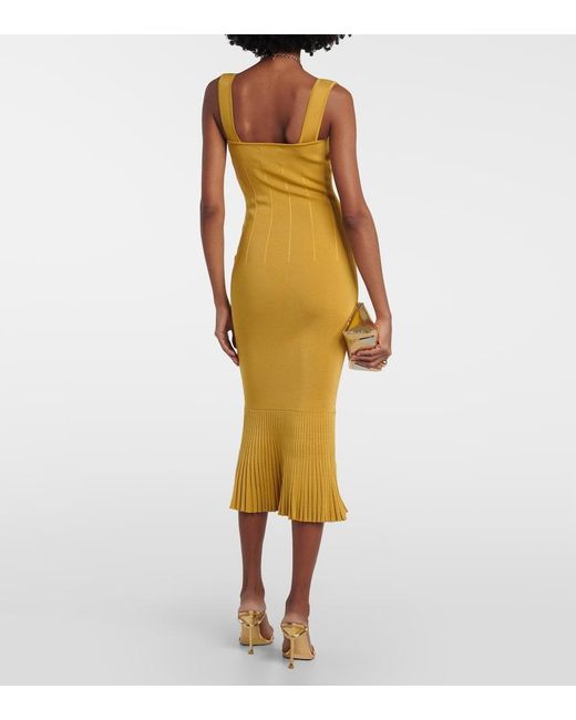 Galvan Metallic Atalanta Ribbed-Knit Midi Dress