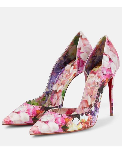 Christian Louboutin Pink Iriza 100 Floral Crepe Satin Pumps