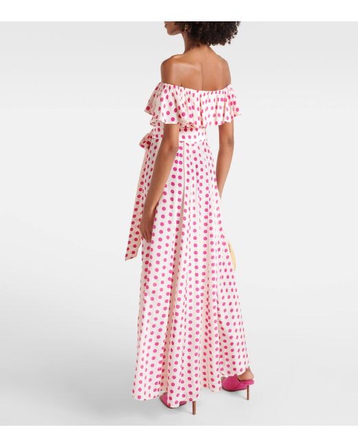 Alexandra Miro Pink Giselle Off-Shoulder Polka-Dot Midi Dress