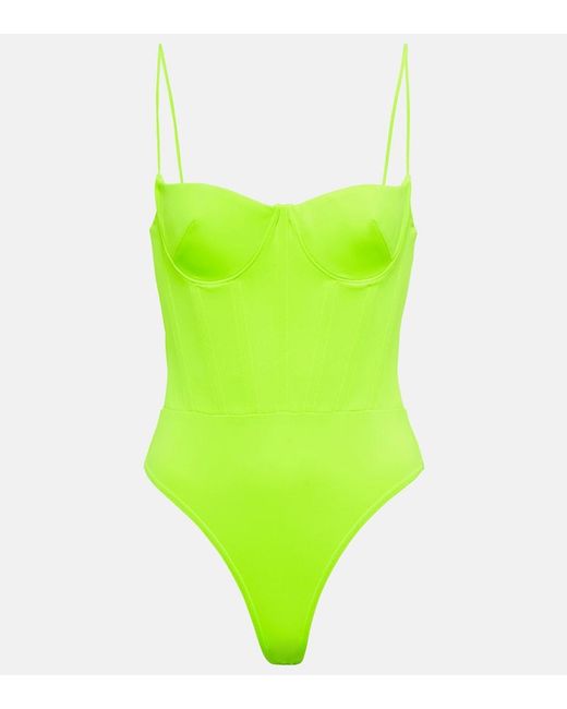 Alex Perry Green Carsen Corset Bodysuit