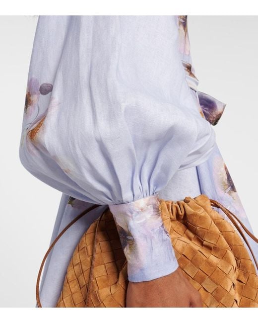 Zimmermann Blue Hypnotic Floral Linen Shirt Dress