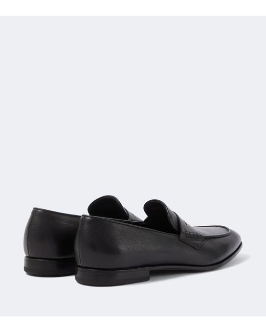 Canali Black Leather Penny Loafers for men