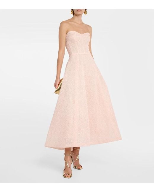 Monique Lhuillier Natural Embroidered Strapless Gown