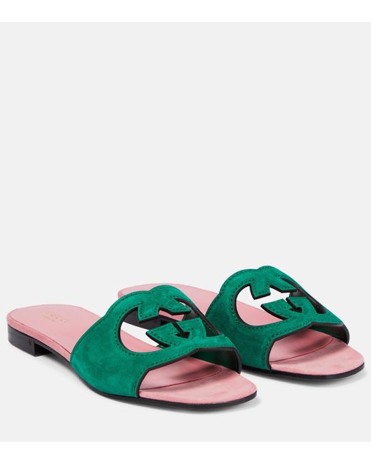 Gucci Green Interlocking G Cutout Suede Sandals
