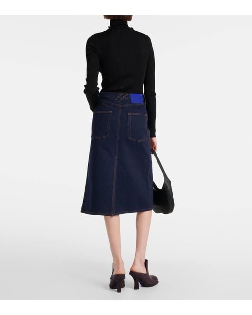 Burberry Blue High-rise Denim Midi Skirt