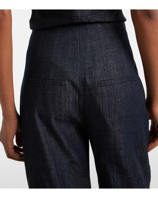 Veronica Beard Blue Osborne Cotton Chambray Wide-Leg Pants