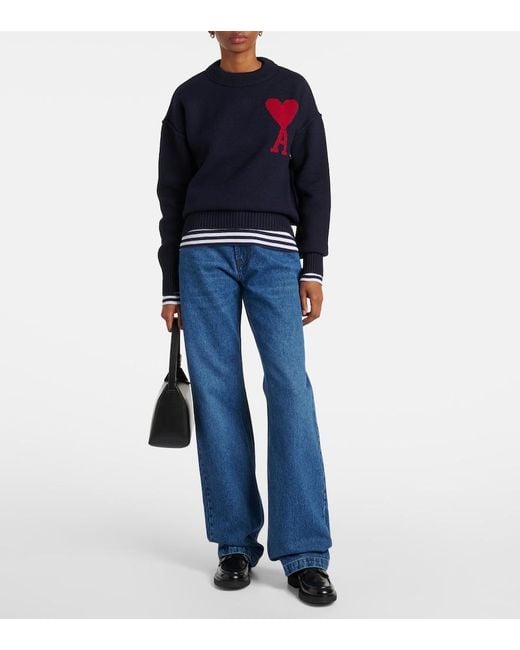 AMI Blue Ami De Cour Wool Sweater