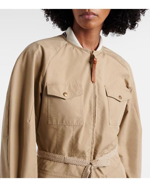 Moncler Natural Belted Cotton-Blend Poplin Midi Dress