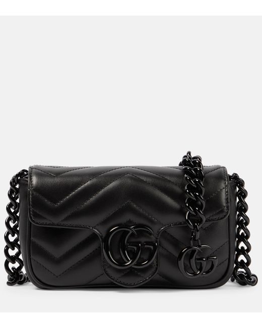 Gucci Black GG Marmont Mini Leather Belt Bag