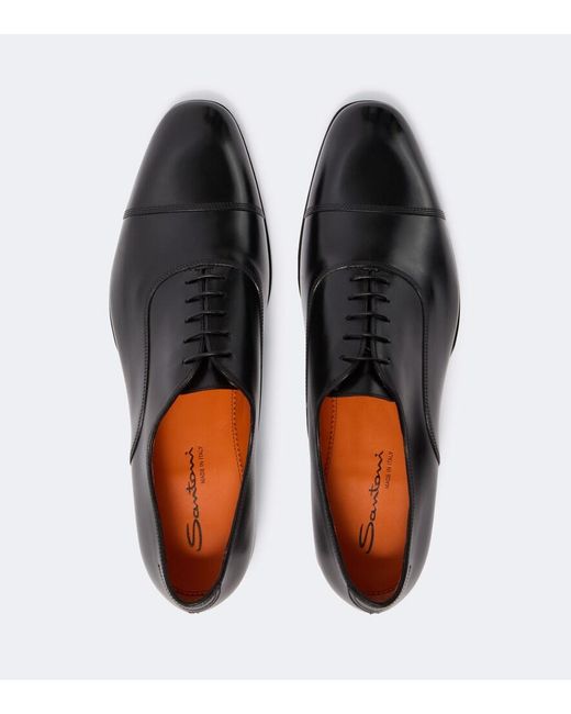 Santoni Black Leather Oxford Shoes for men