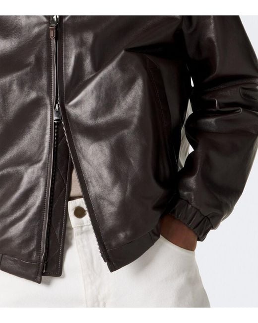 Canali Black Leather Blouson Jacket for men
