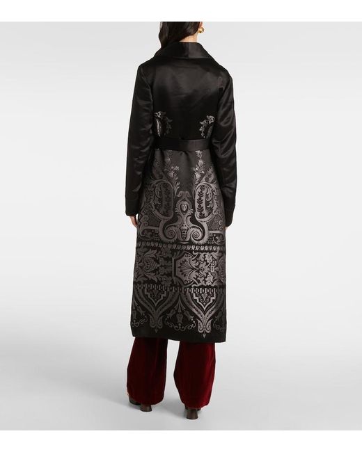 Etro Black Silk-Blend Belted Coat