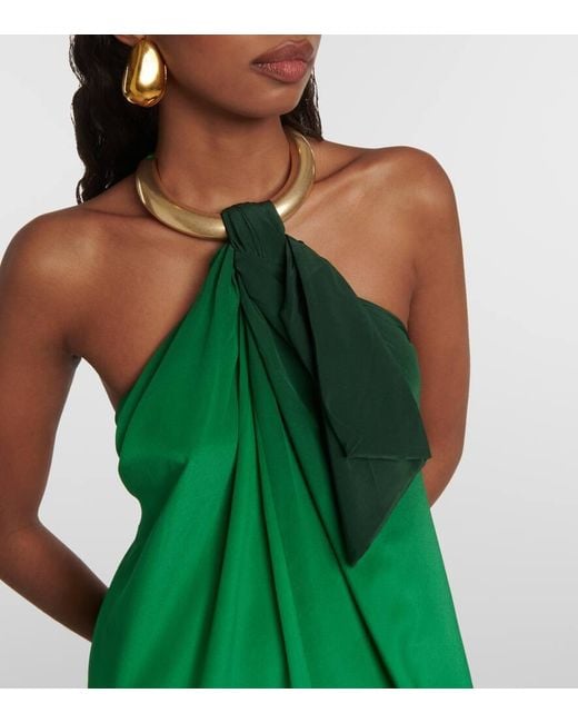 Vestido largo de seda con cuello halter Johanna Ortiz de color Green