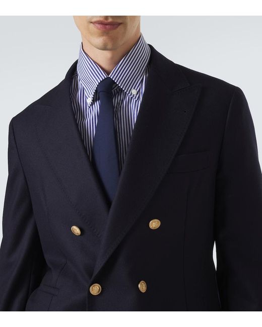 Brunello Cucinelli Blue Double-Breasted Virgin Wool Blazer for men