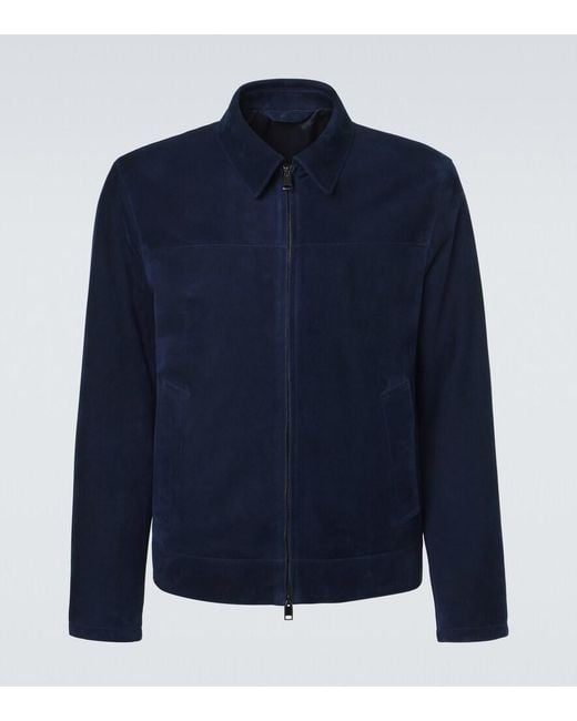 Brioni Blue Suede Blouson Jacket for men